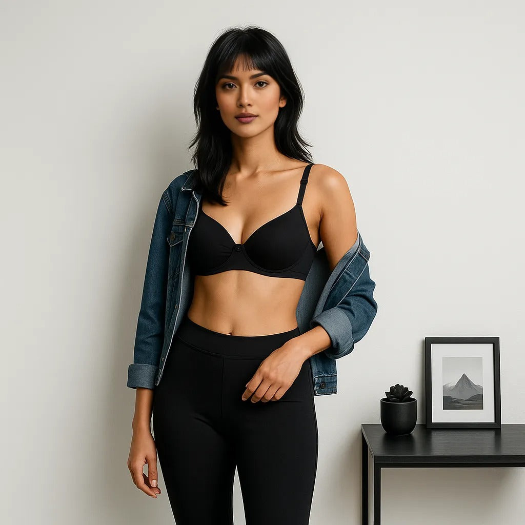Full Coverage Padded Non Wired Nylon Spandex Tshirt Bra