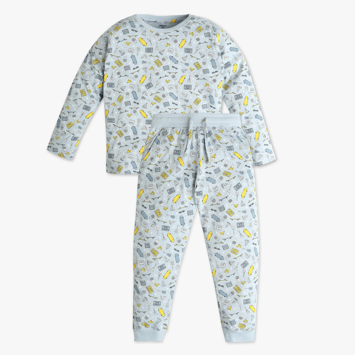 Boys All Over Print Crew Neck  T-Shirt with Trackpant Sleepwear Set