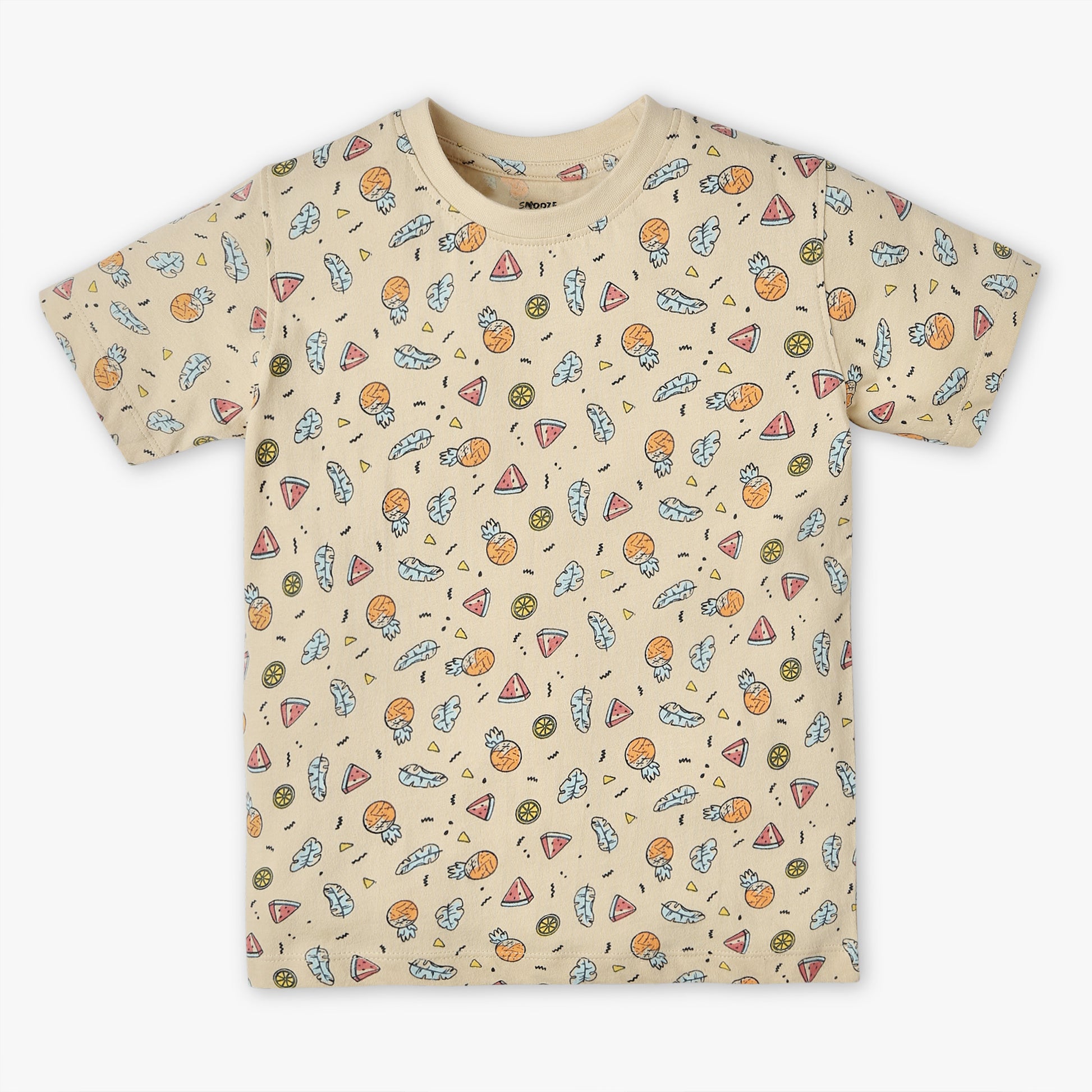 Boys Regular Fit All Over Print Crew Neck T-Shirt with Short Sleepwear Set