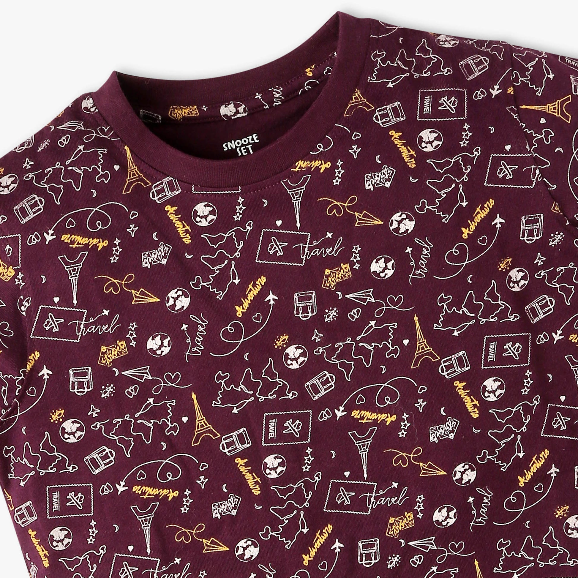 Boys Regular Fit All Over Print Crew Neck T-Shirt with Short Sleepwear Set