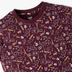 Boys Regular Fit All Over Print Crew Neck T-Shirt with Short Sleepwear Set