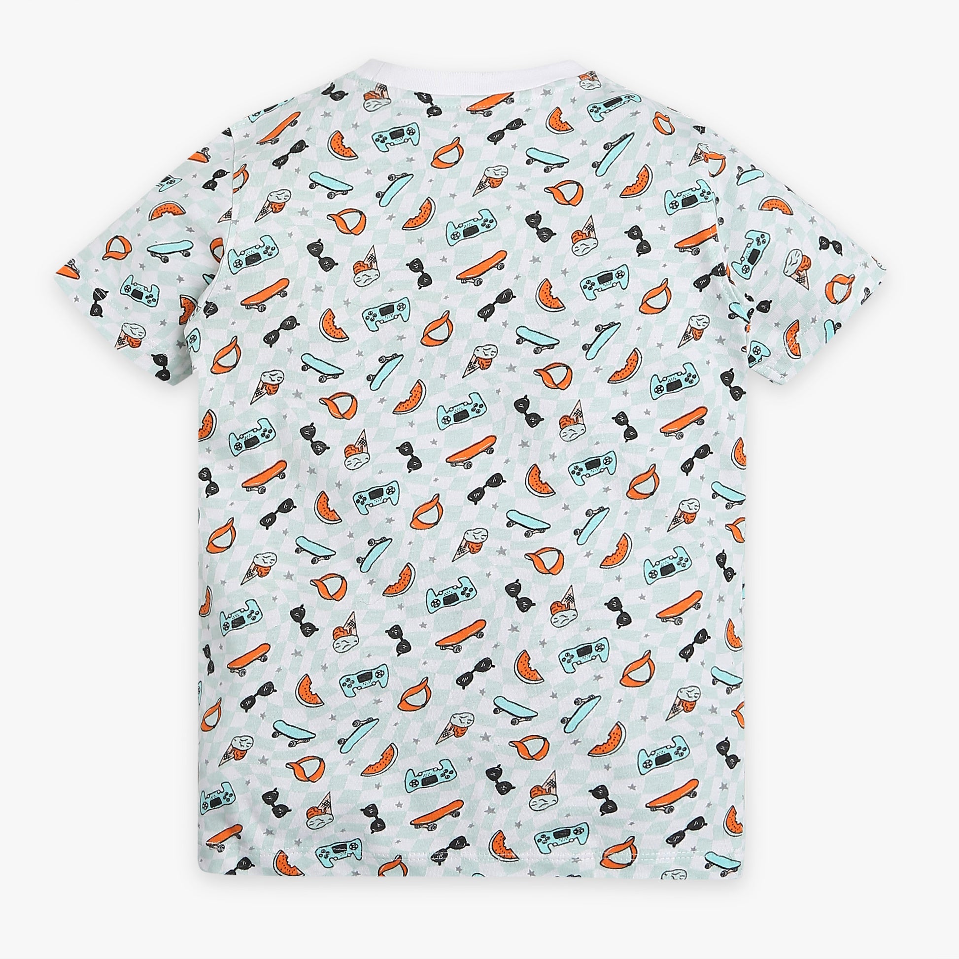 Boys Regular Fit All Over Print Crew Neck Full Sleeve T-Shirt with Trackpant Sleepwear Set