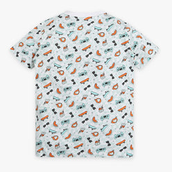 Boys Regular Fit All Over Print Crew Neck Full Sleeve T-Shirt with Trackpant Sleepwear Set