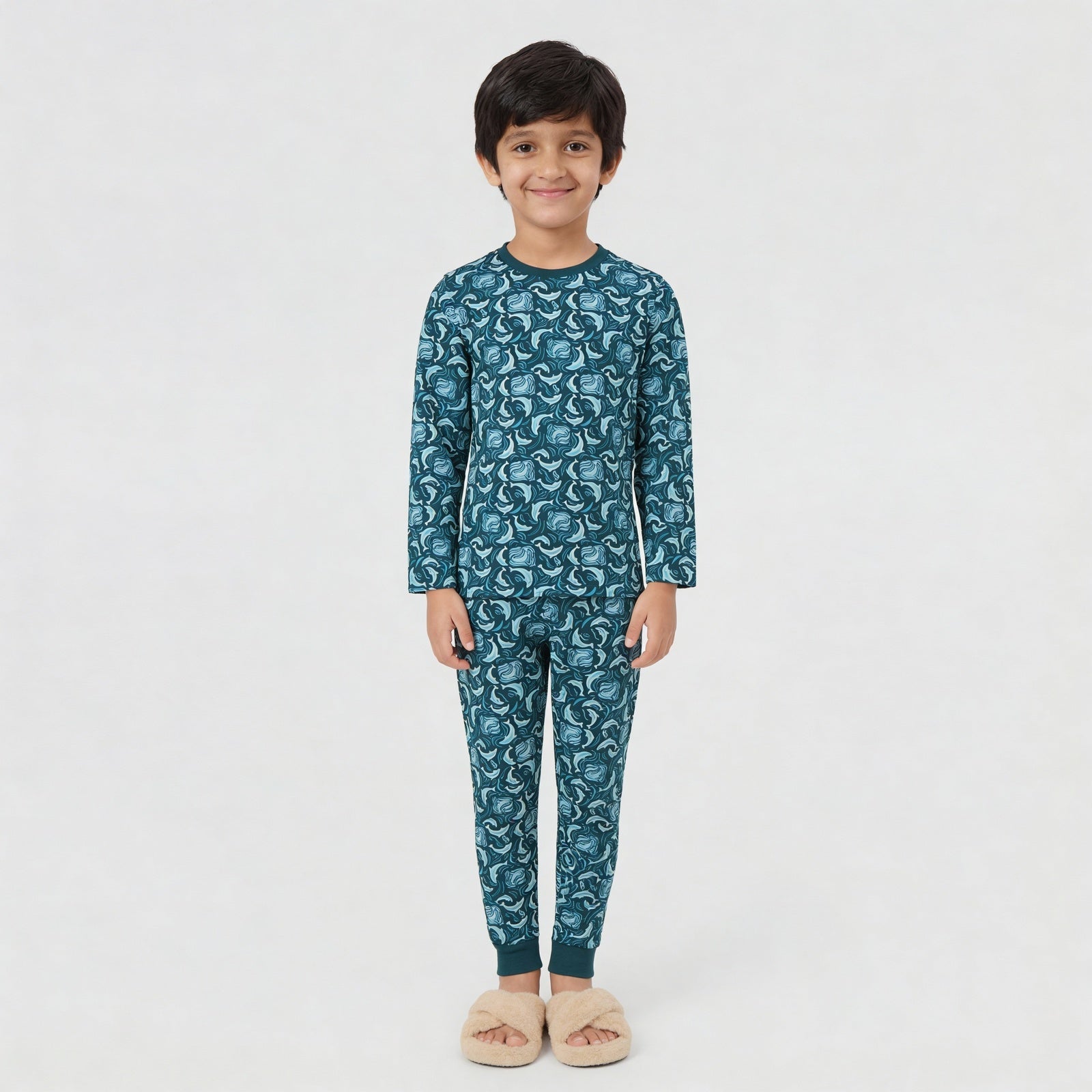 Cotton Printed Full Sleeve T-Shirt with Track Pant Sleepwear Set