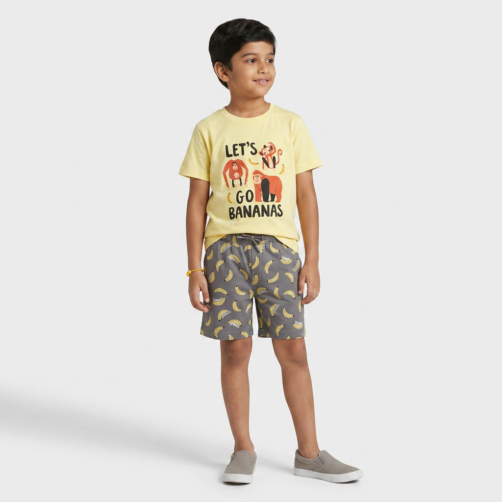 Boys Cotton Printed T-Shirt with Short Sleepwear Set