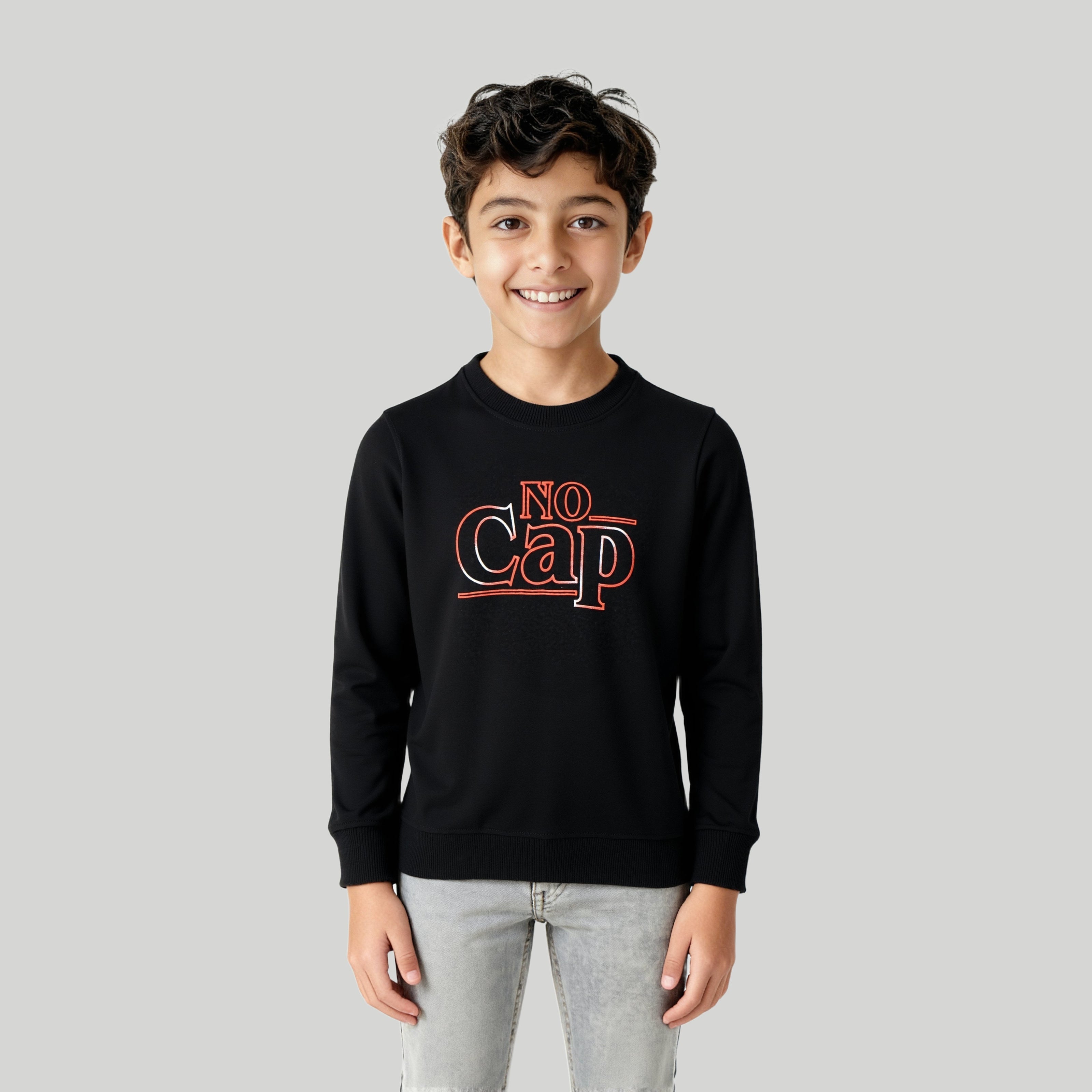 Boys Printed Crew Neck Slogan Sweat Tee