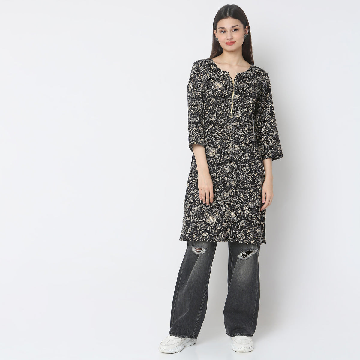 Straight Fit Floral Kurta