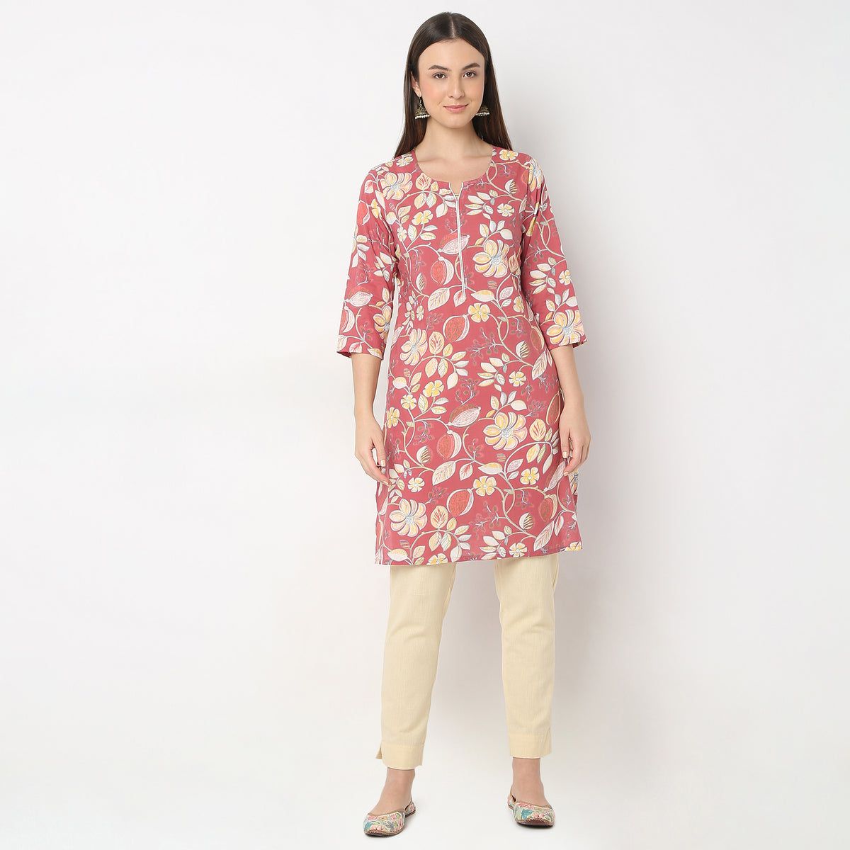 Straight Fit Floral Kurta