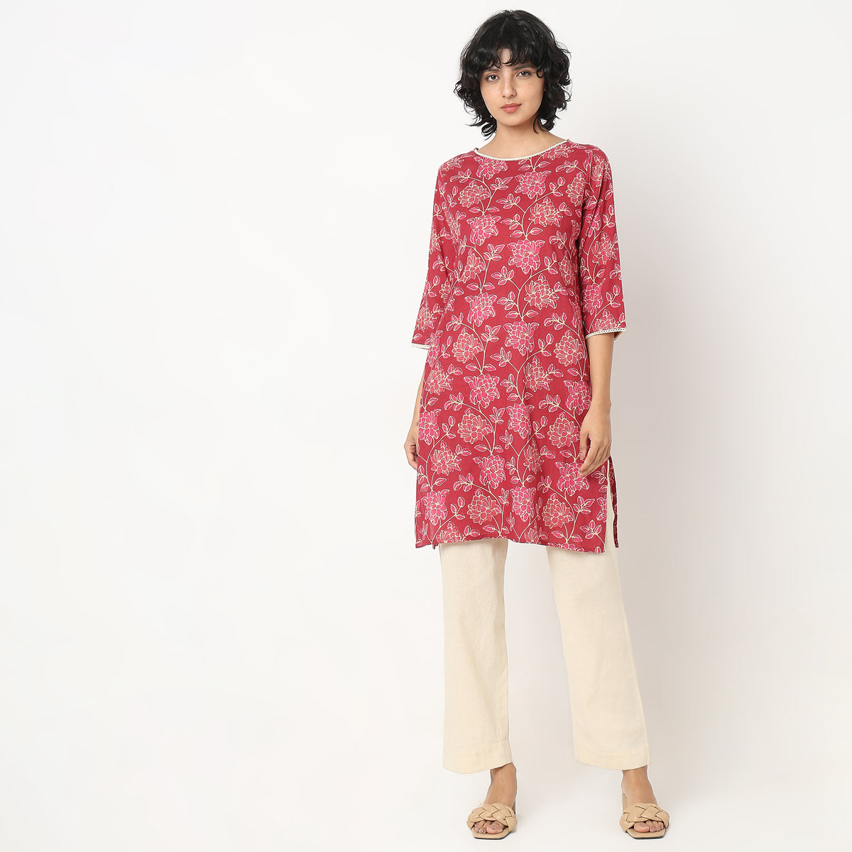 Straight Fit Floral Kurta