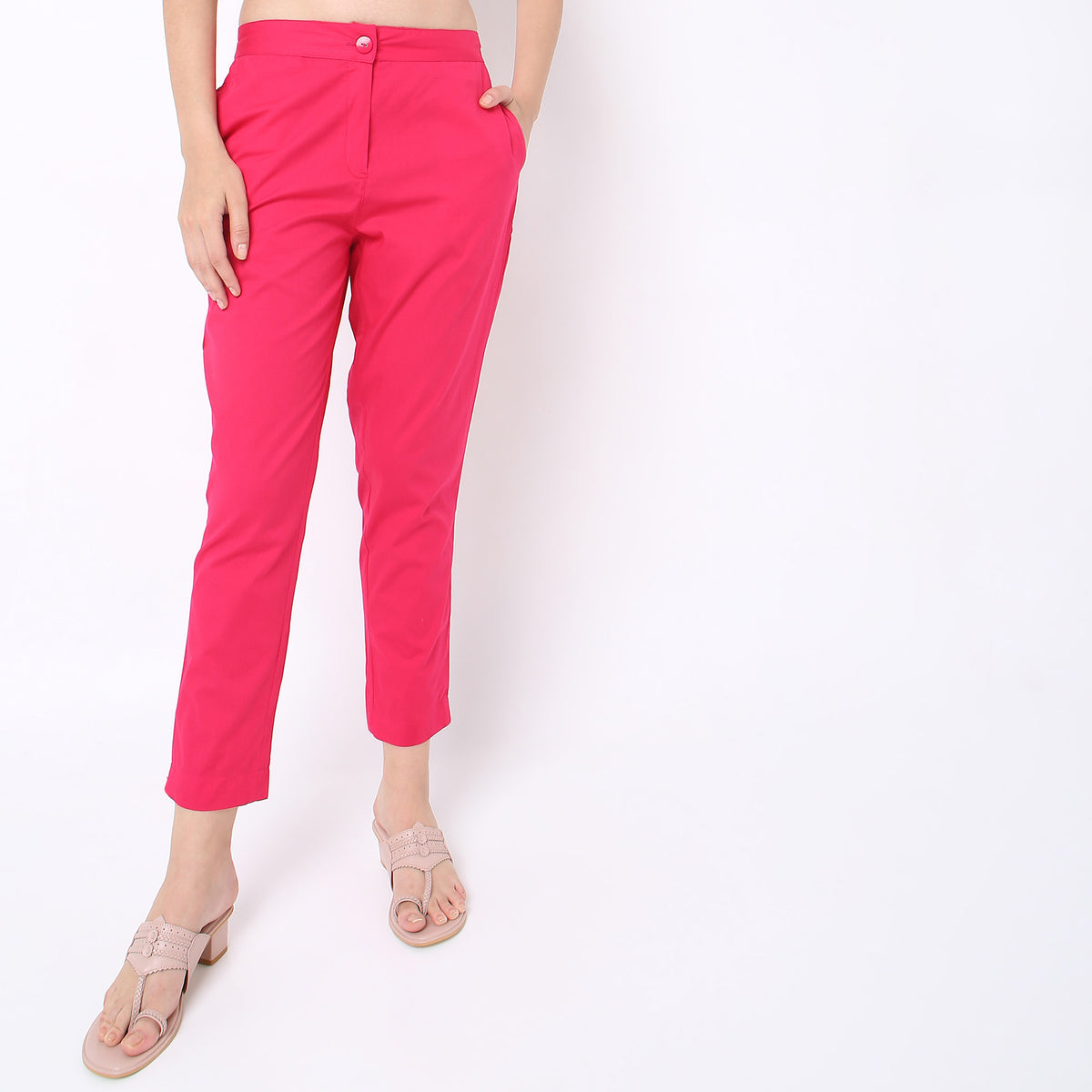 Regular Fit Solid Mid Rise Pants