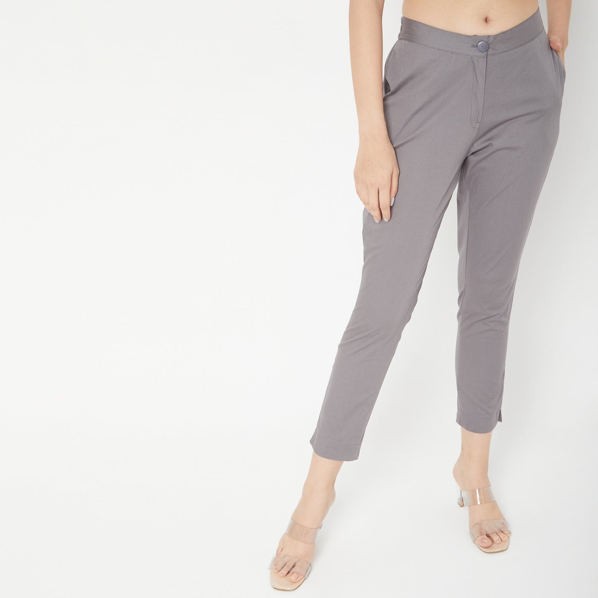 Slim Fit Solid Mid Rise Pants