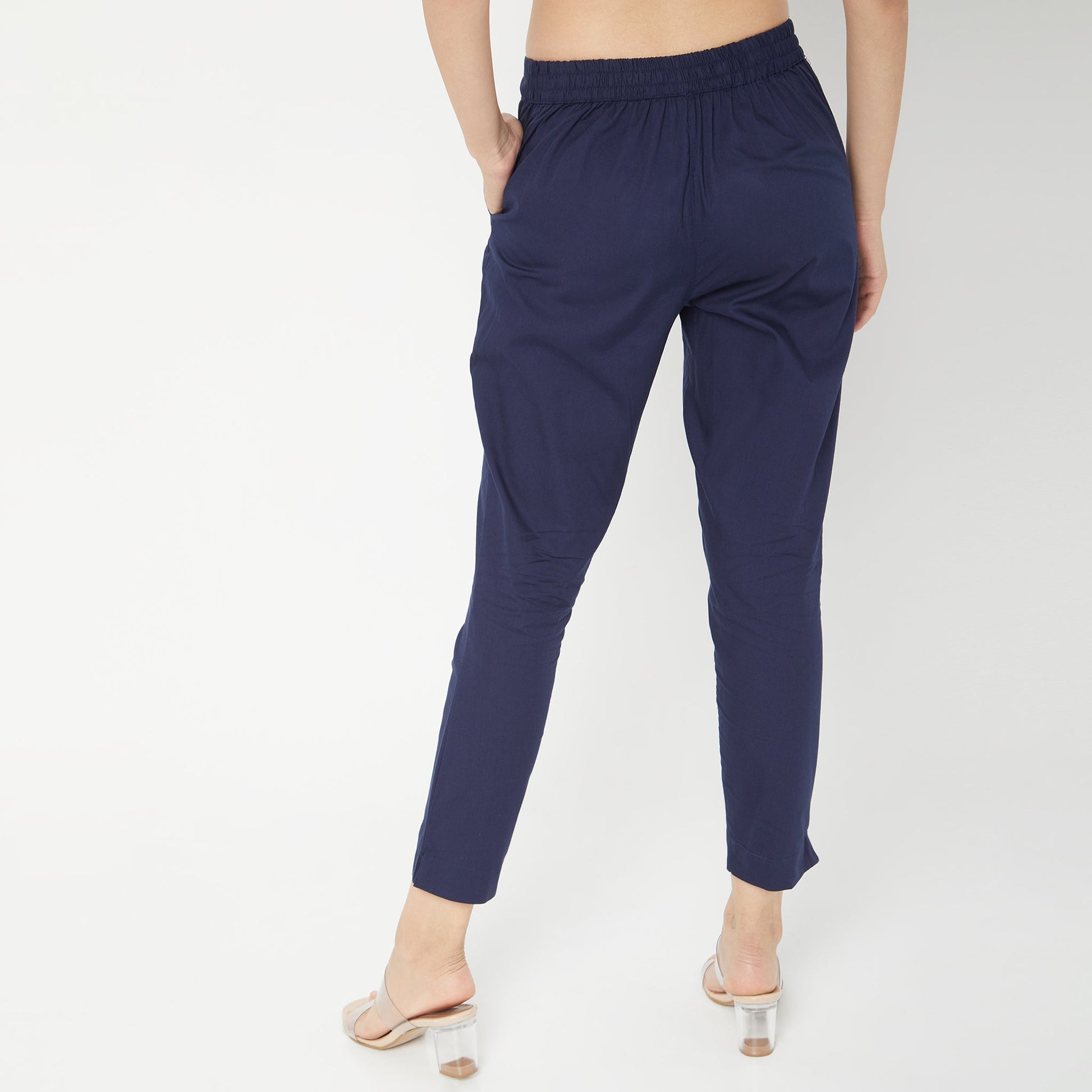 Slim Fit Solid Mid Rise Pants