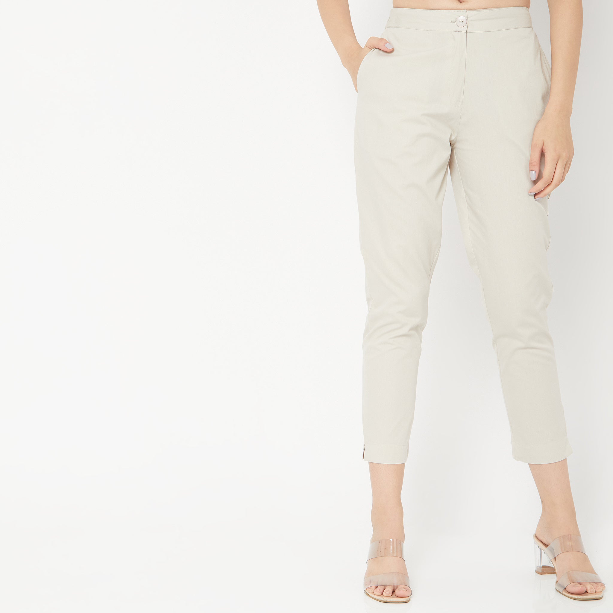 Slim Fit Solid Mid Rise Pants