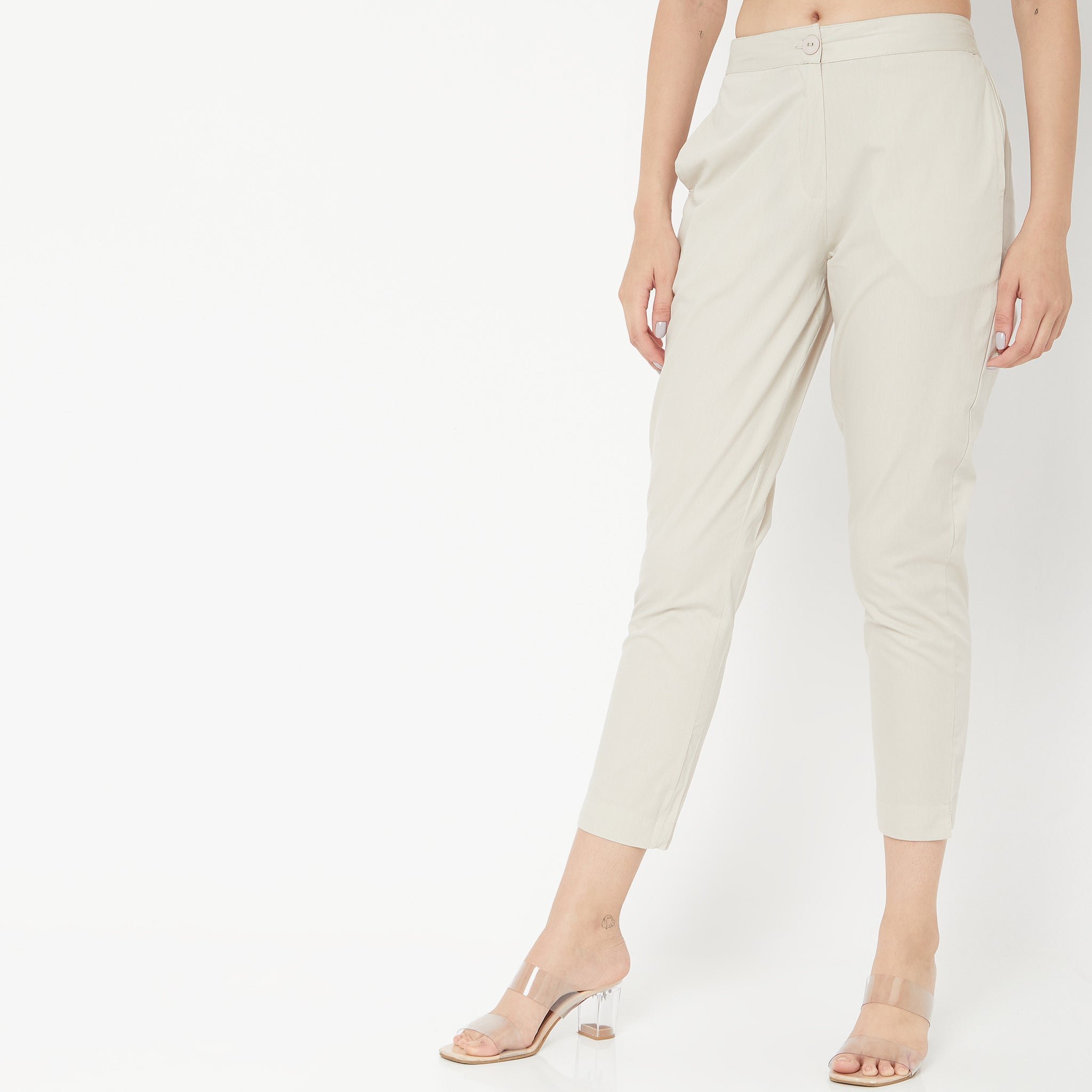 Slim Fit Solid Mid Rise Pants