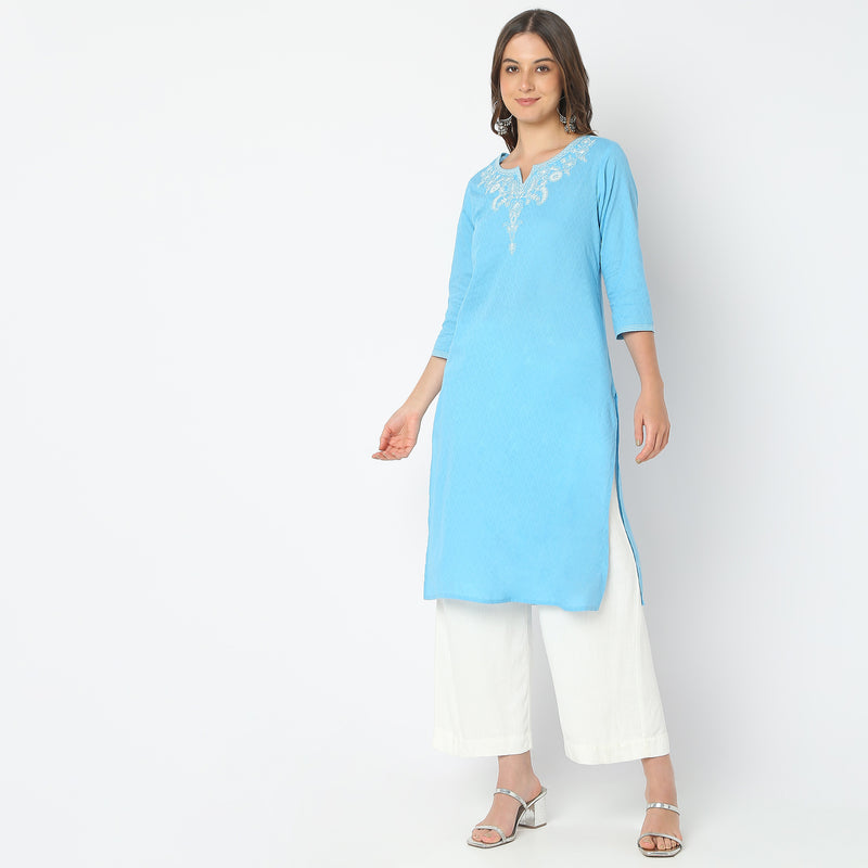 Straight Fit Embroidered Kurta