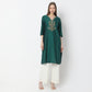 Embroidered Below Knee V-Neck Straight Fit Table Kurta