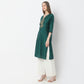 Embroidered Below Knee V-Neck Straight Fit Table Kurta
