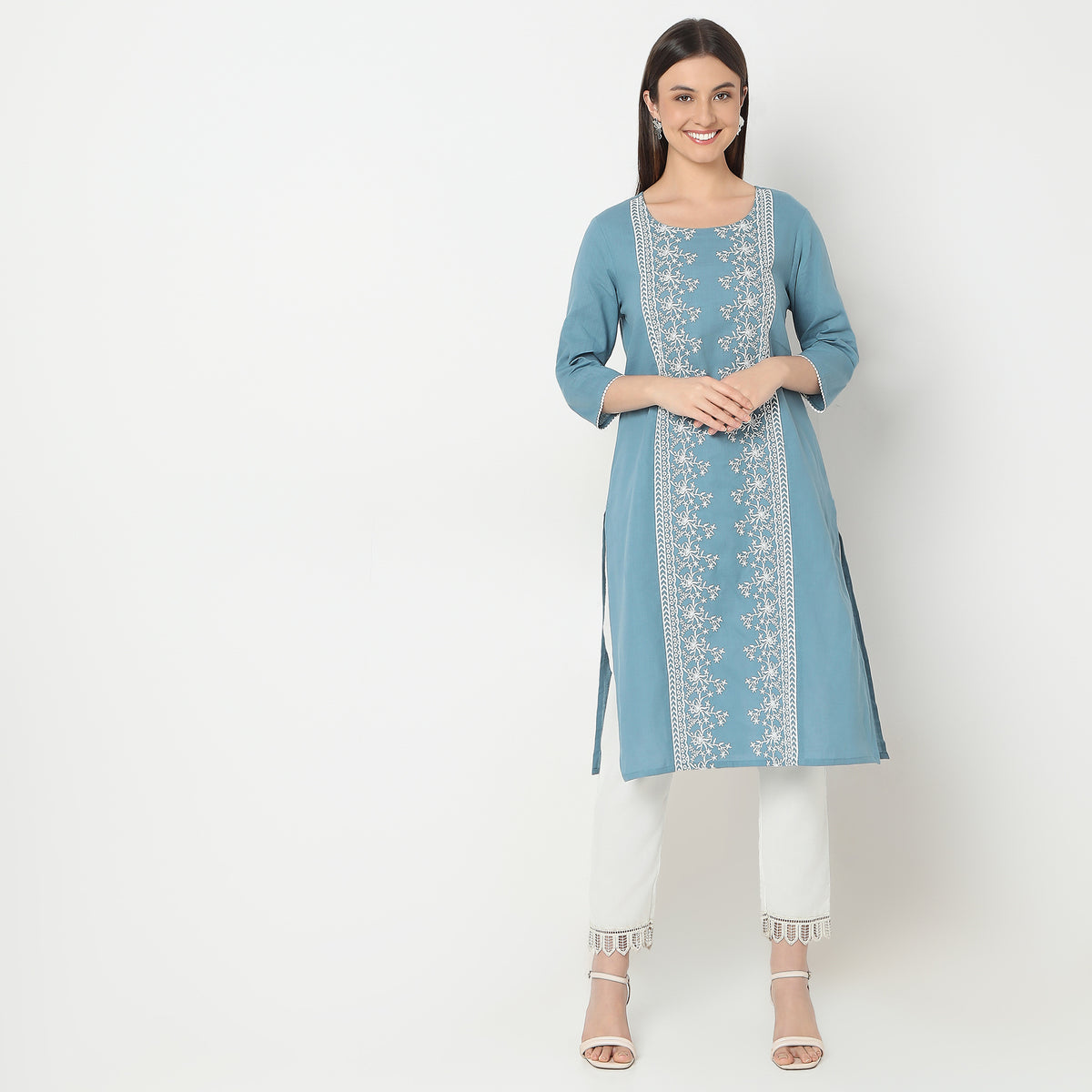 Straight Fit Embroidered U-Neck Kurta