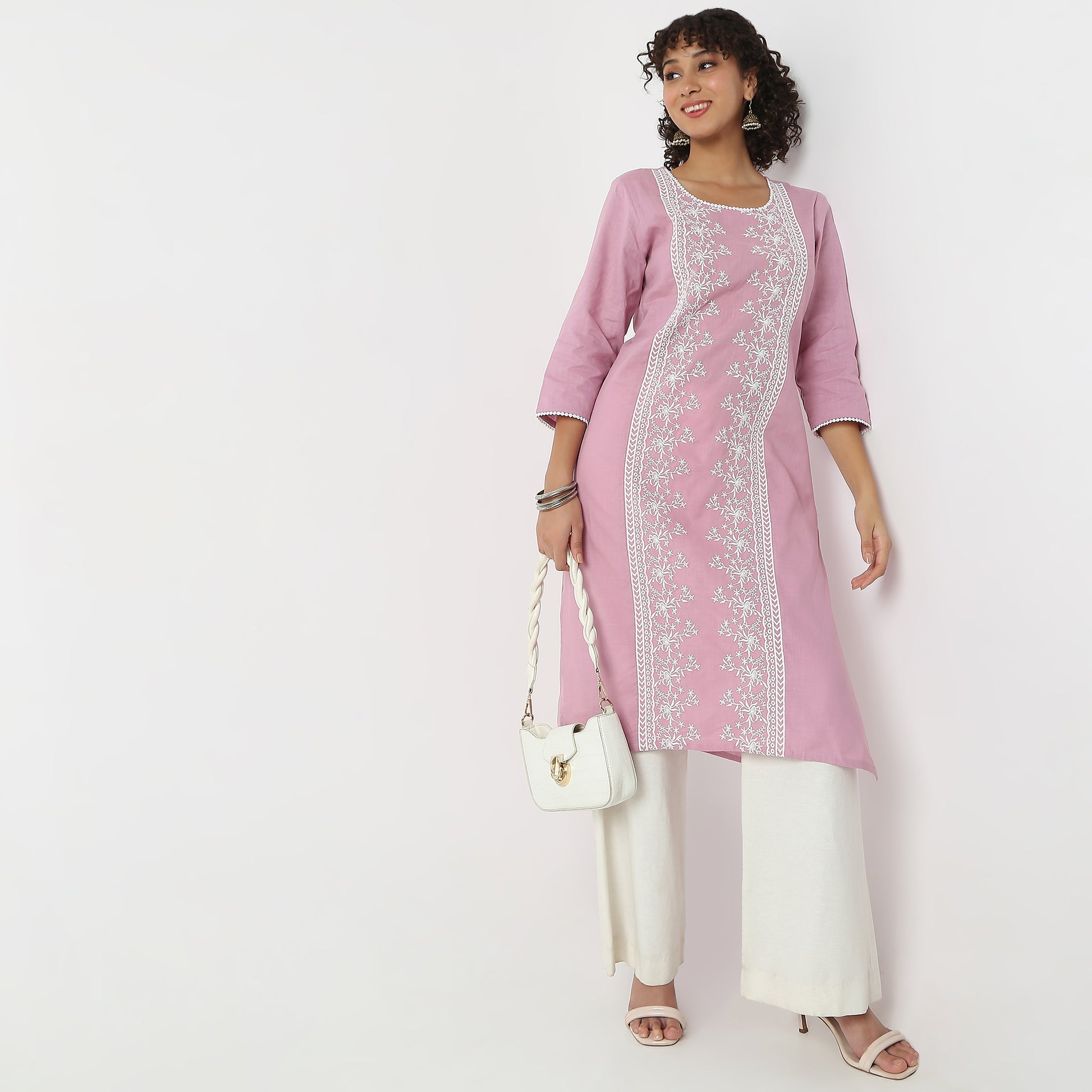 Straight Fit Embroidered U-Neck Kurta