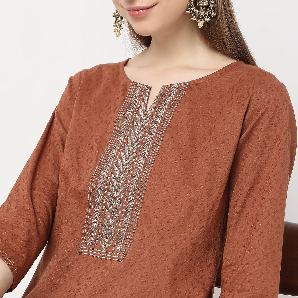 Embroidered Below Knee Straight Table Kurta