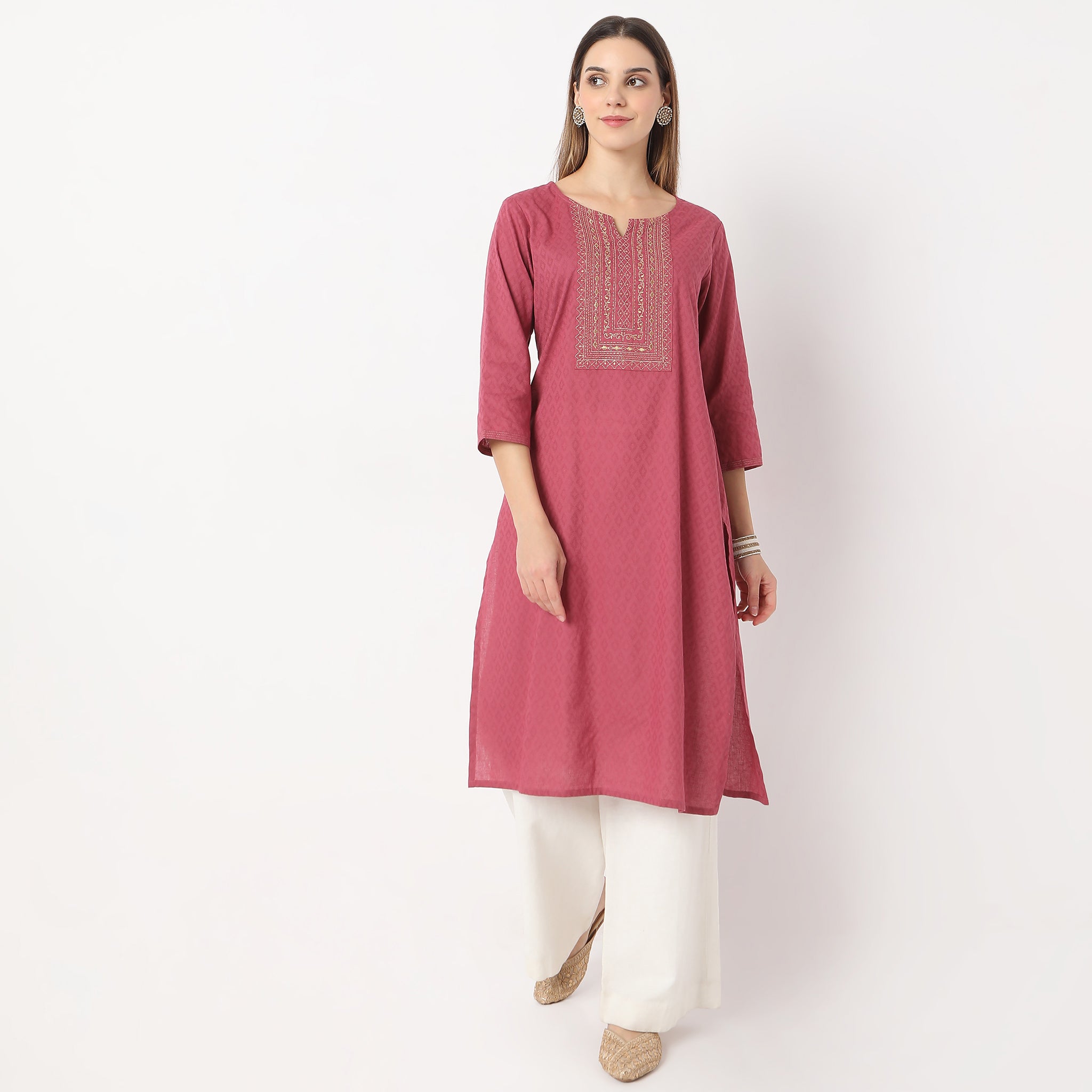 Embroidered Below Knee Length Straight Table Kurta