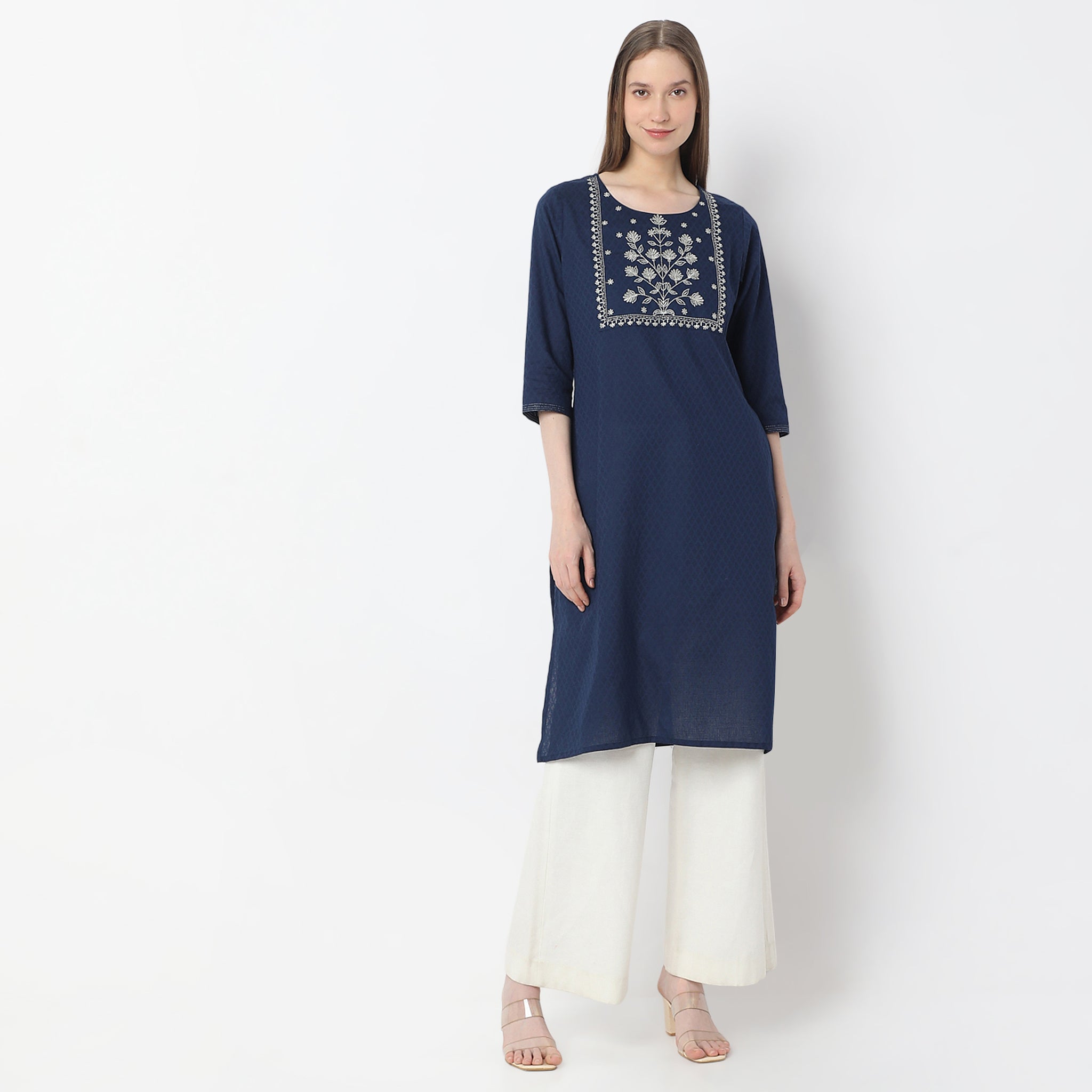 Embroidered Below Knee Straight Fit Table Kurta