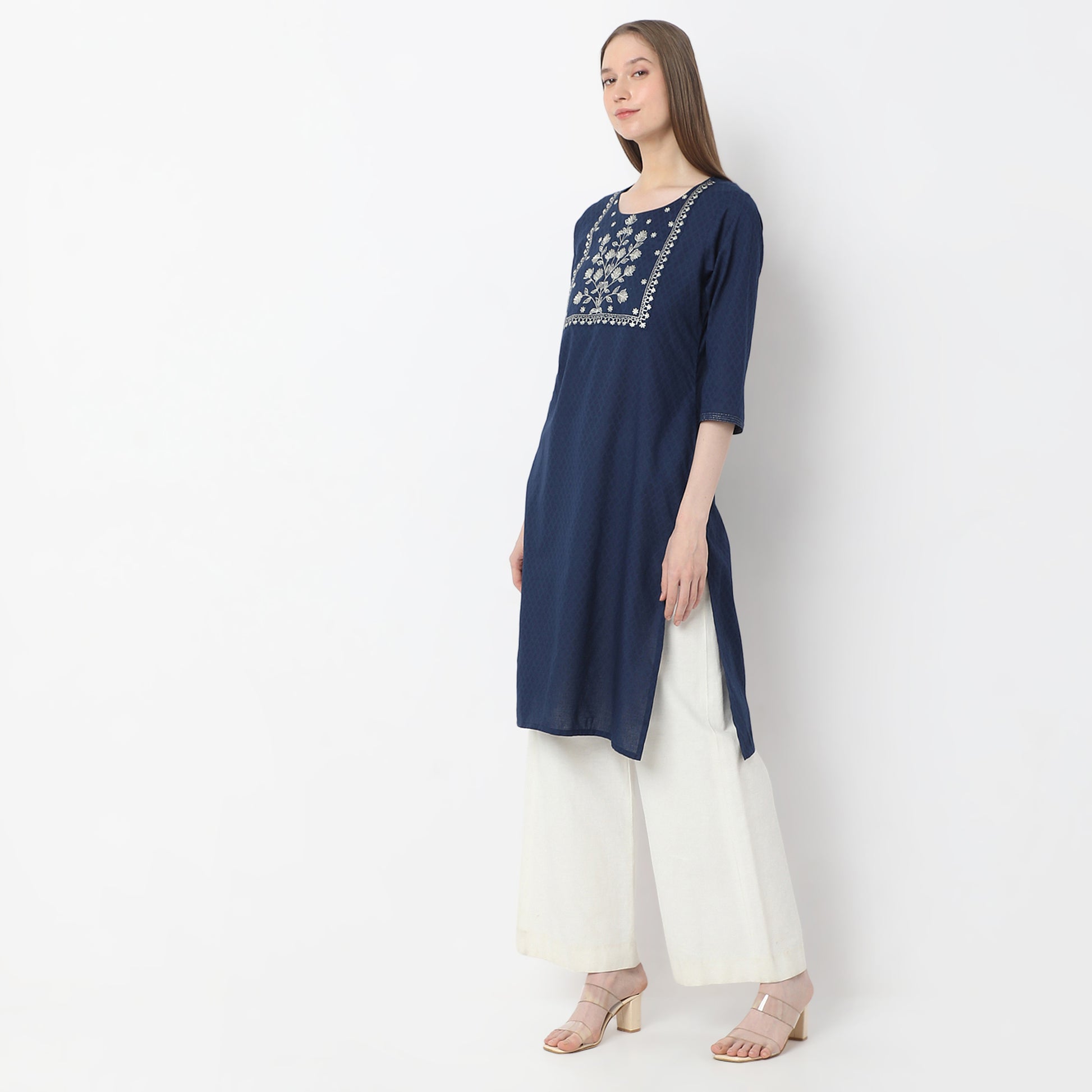 Embroidered Below Knee Straight Fit Table Kurta