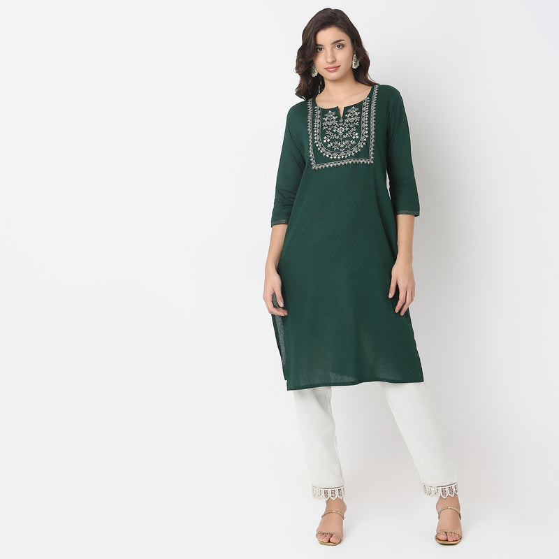 Regular Fit Embroidered Kurta