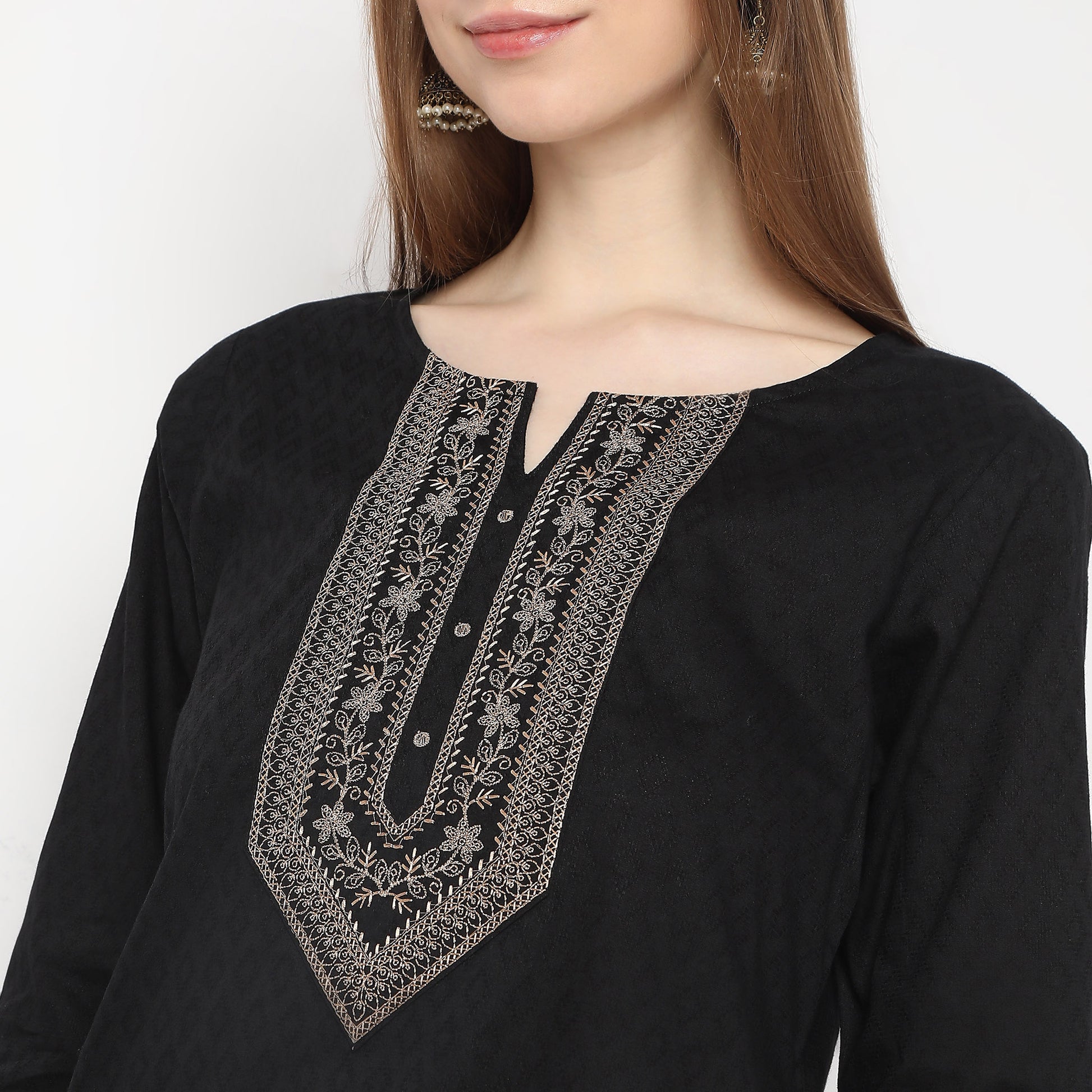 Embroidered Below Knee Straight Table Kurta