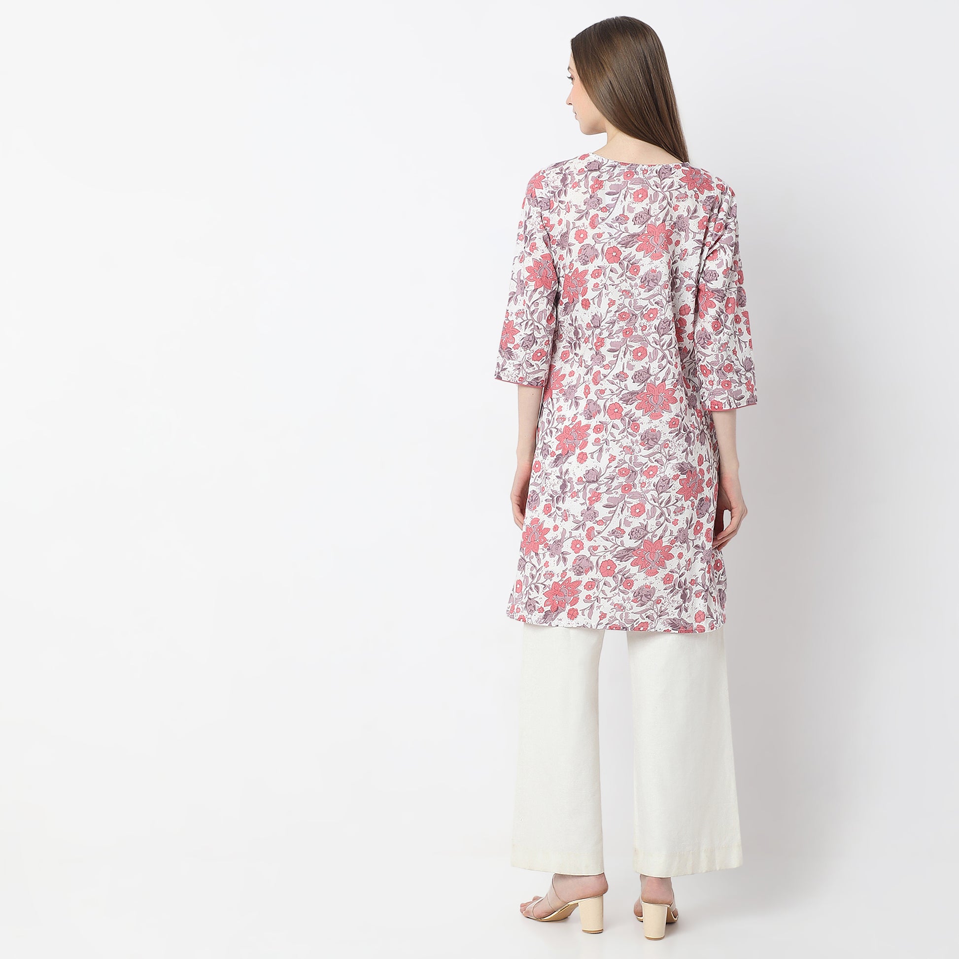 Floral Knee Length Printed Straight Fit Table Kurta