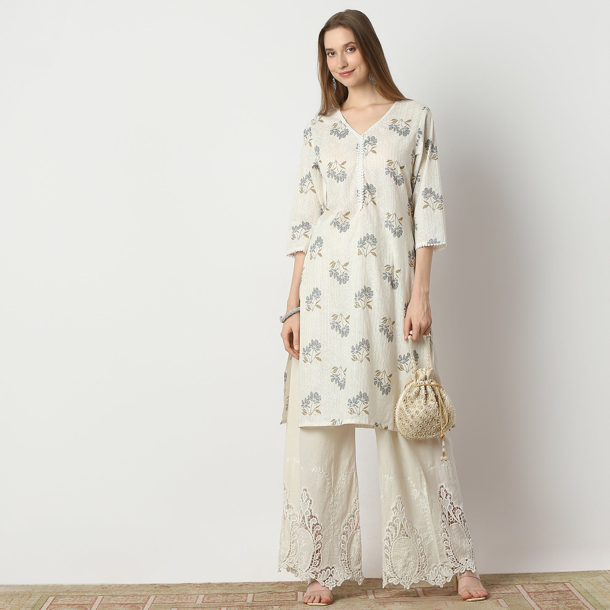 Straight Fit Floral Knee Length Kurta
