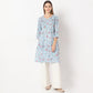 Straight Fit Floral Knee Length Band Collar Table Kurta