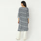 Straight Fit Floral Round Neck Knee Length Kurta