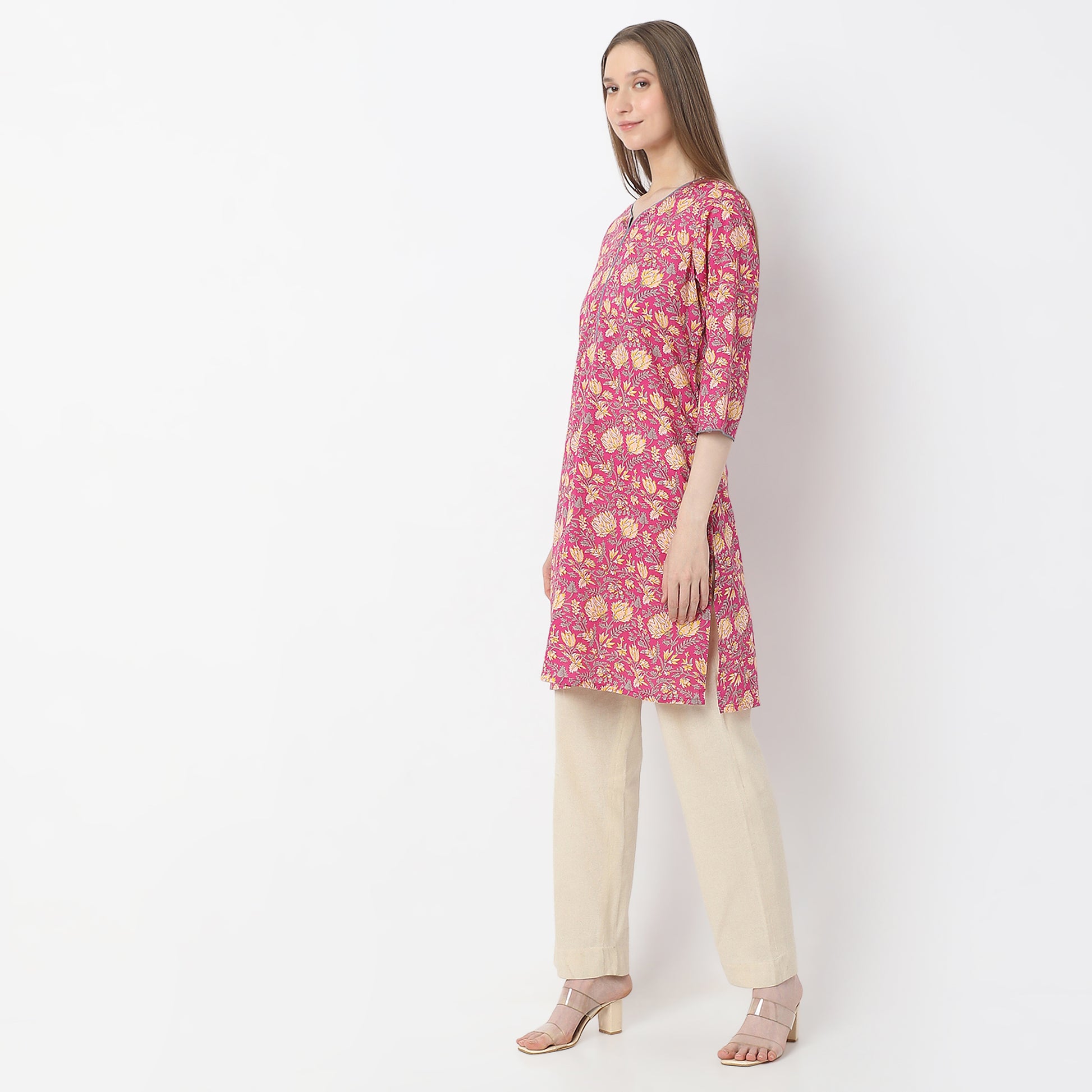 Floral Knee Length Printed Straight Fit Table Kurta