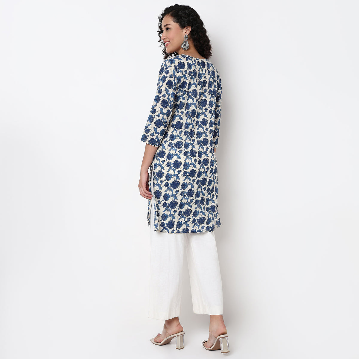 Floral Print Knee Length Straight Kurta