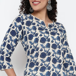 Floral Print Knee Length Straight Kurta