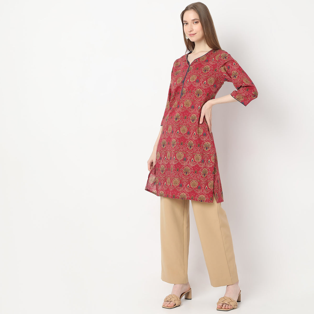 Straight Fit Floral Knee Length Table Kurta