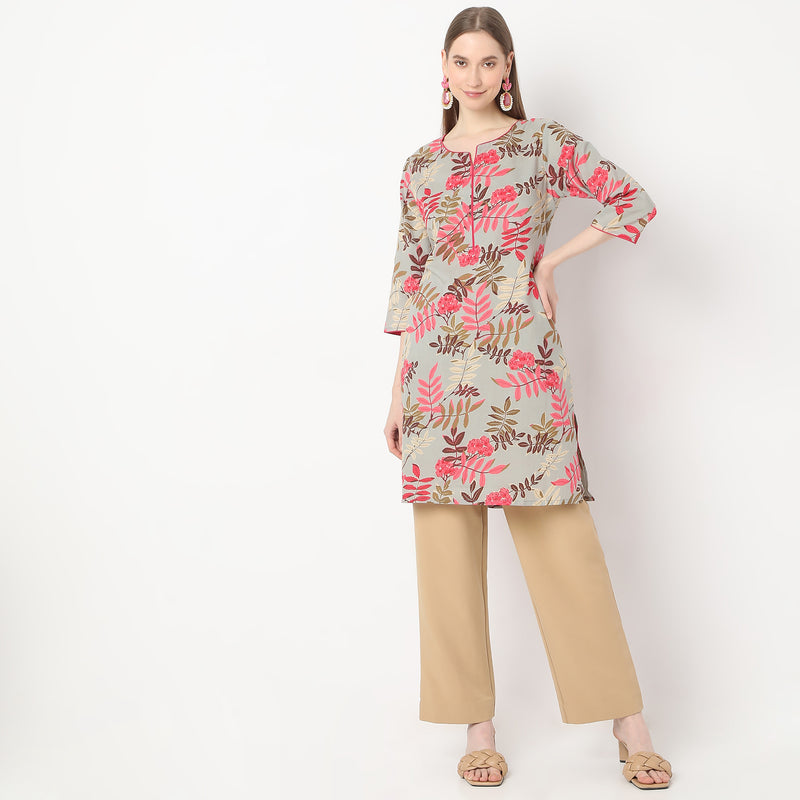 Straight Fit Floral Knee Length Table Kurta