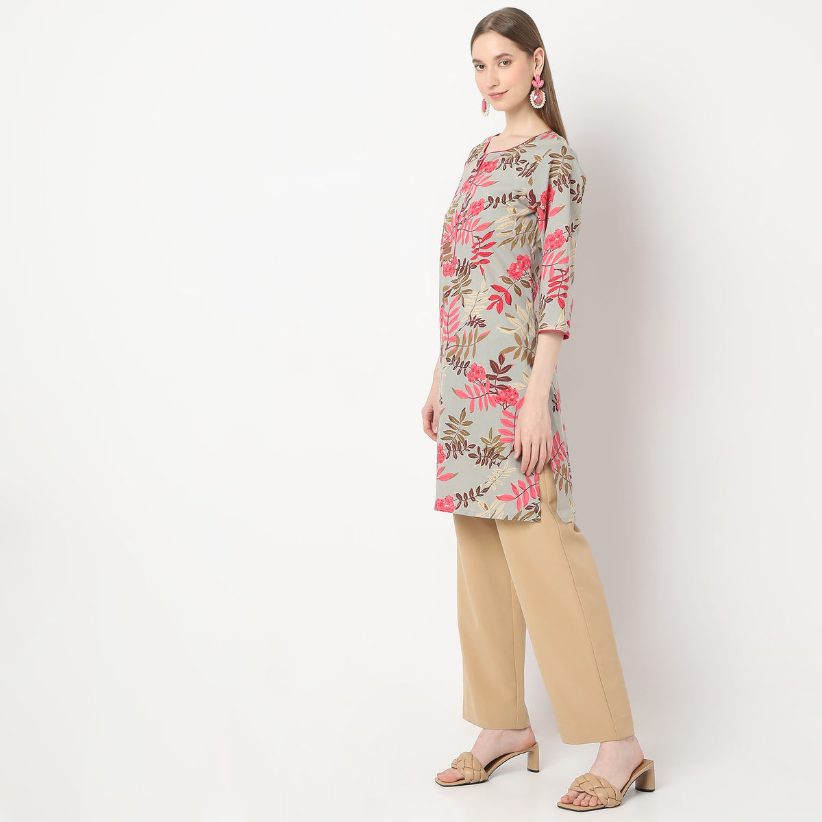 Straight Fit Floral Knee Length Table Kurta