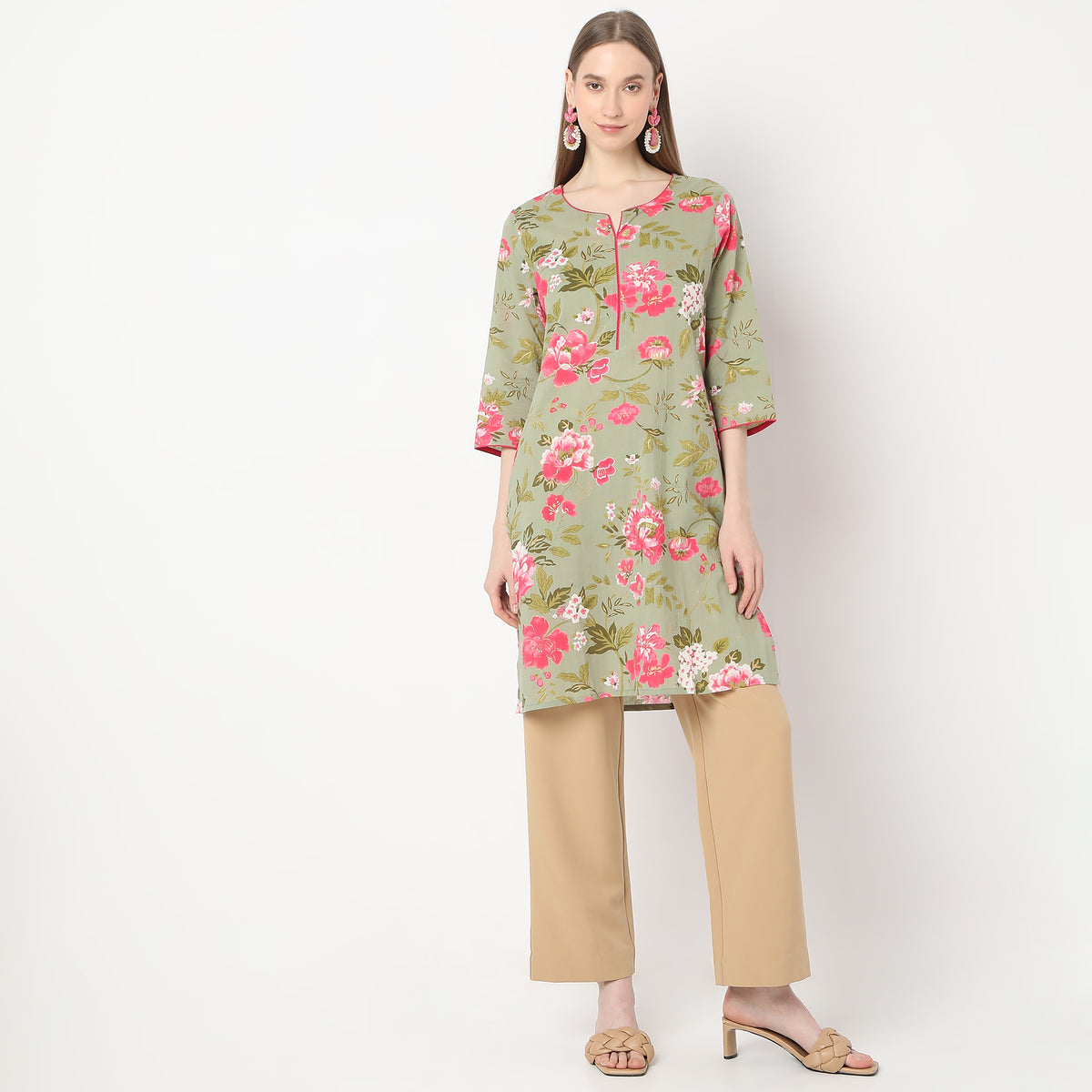 Straight Fit Floral Knee Length Table Kurta