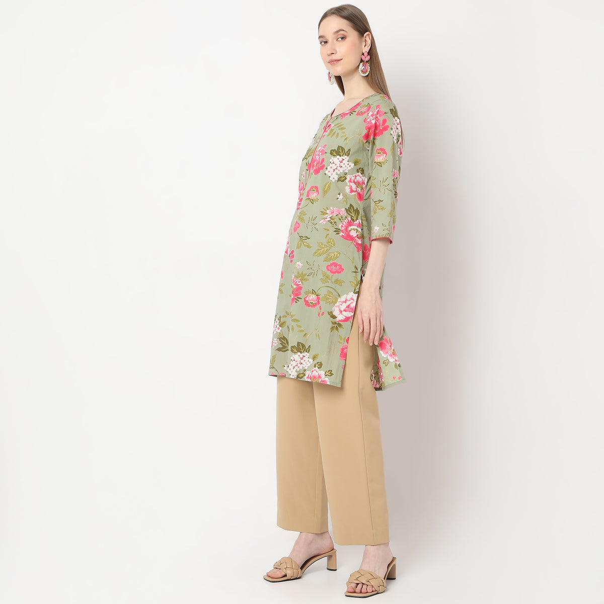 Straight Fit Floral Knee Length Table Kurta