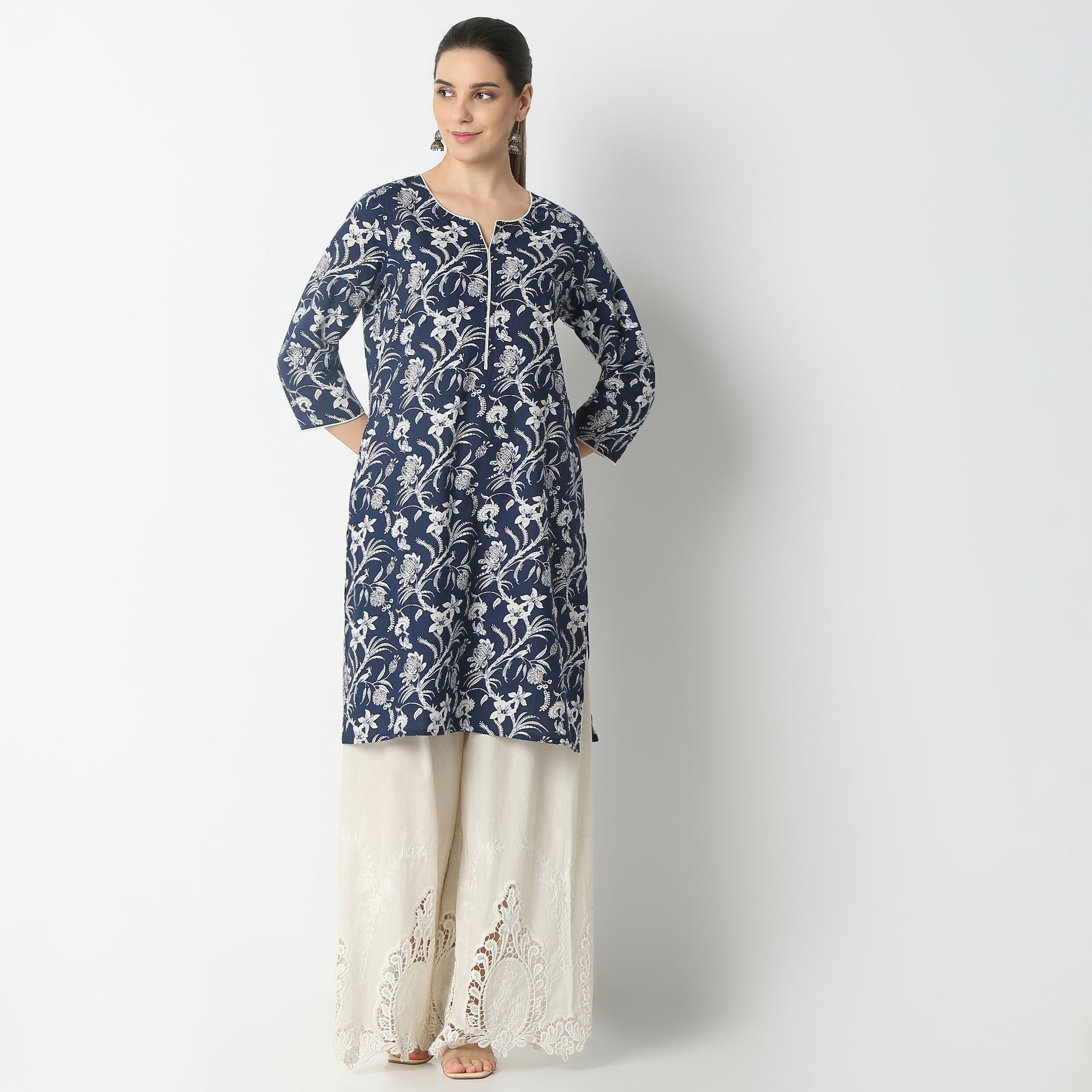 Straight Fit Floral Knee Length Kurta