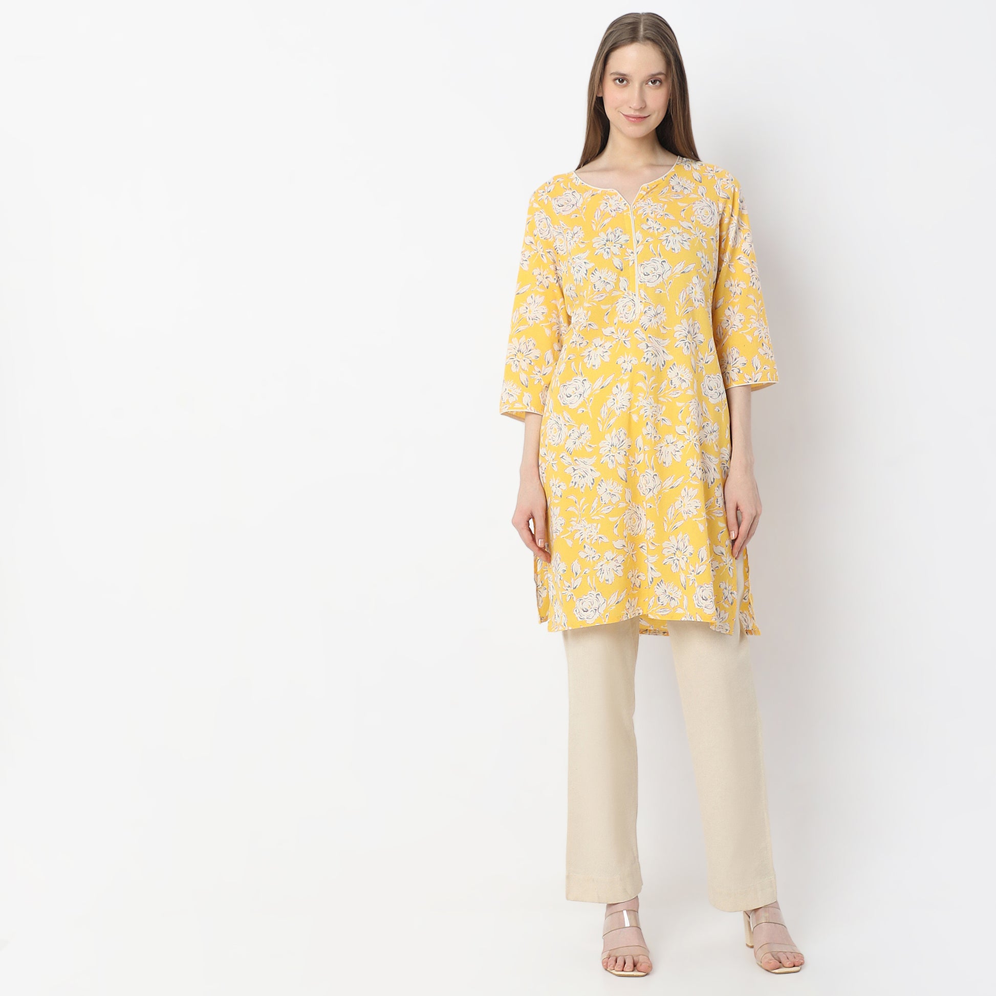 Floral Knee Length Printed Straight Fit Table Kurta