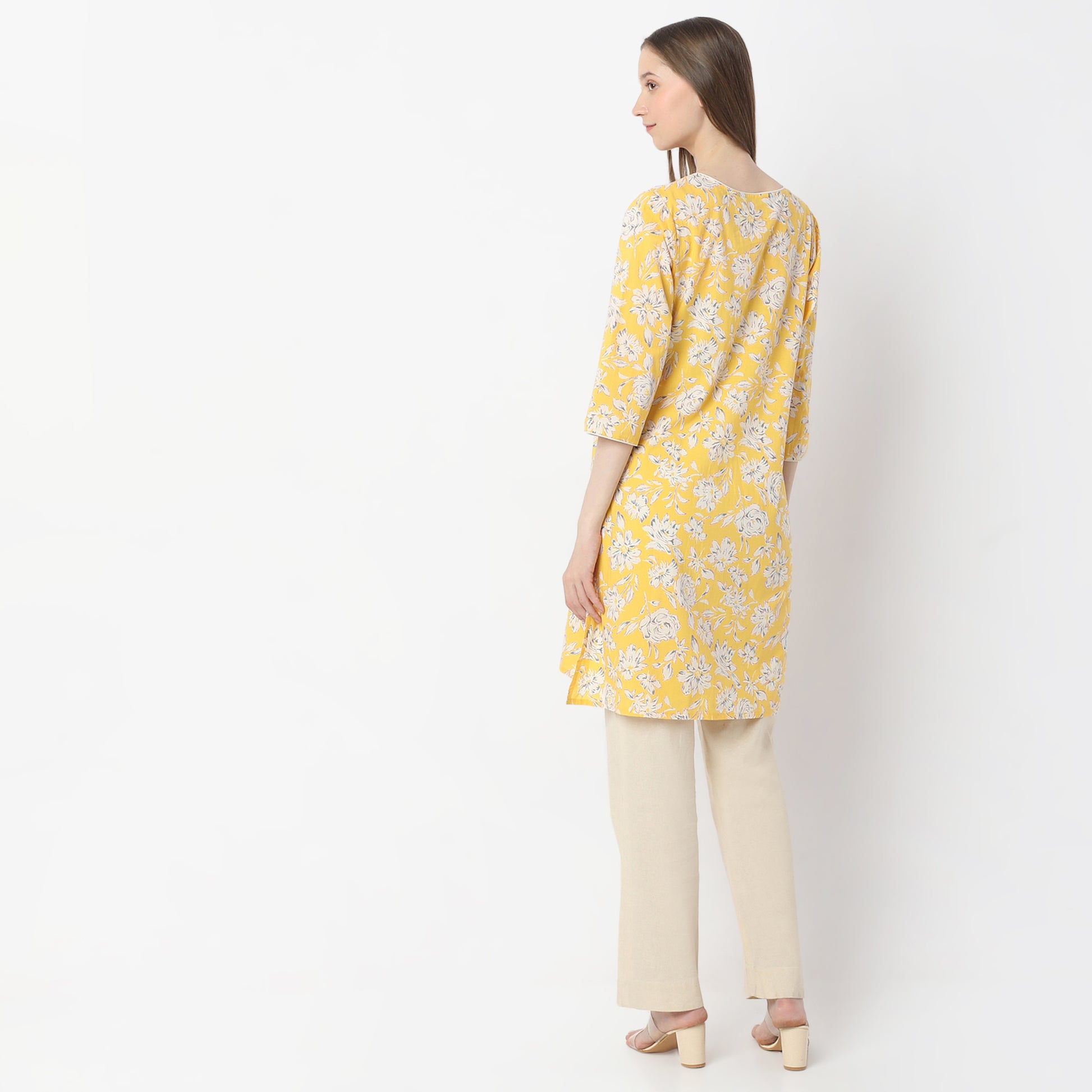 Floral Knee Length Printed Straight Fit Table Kurta