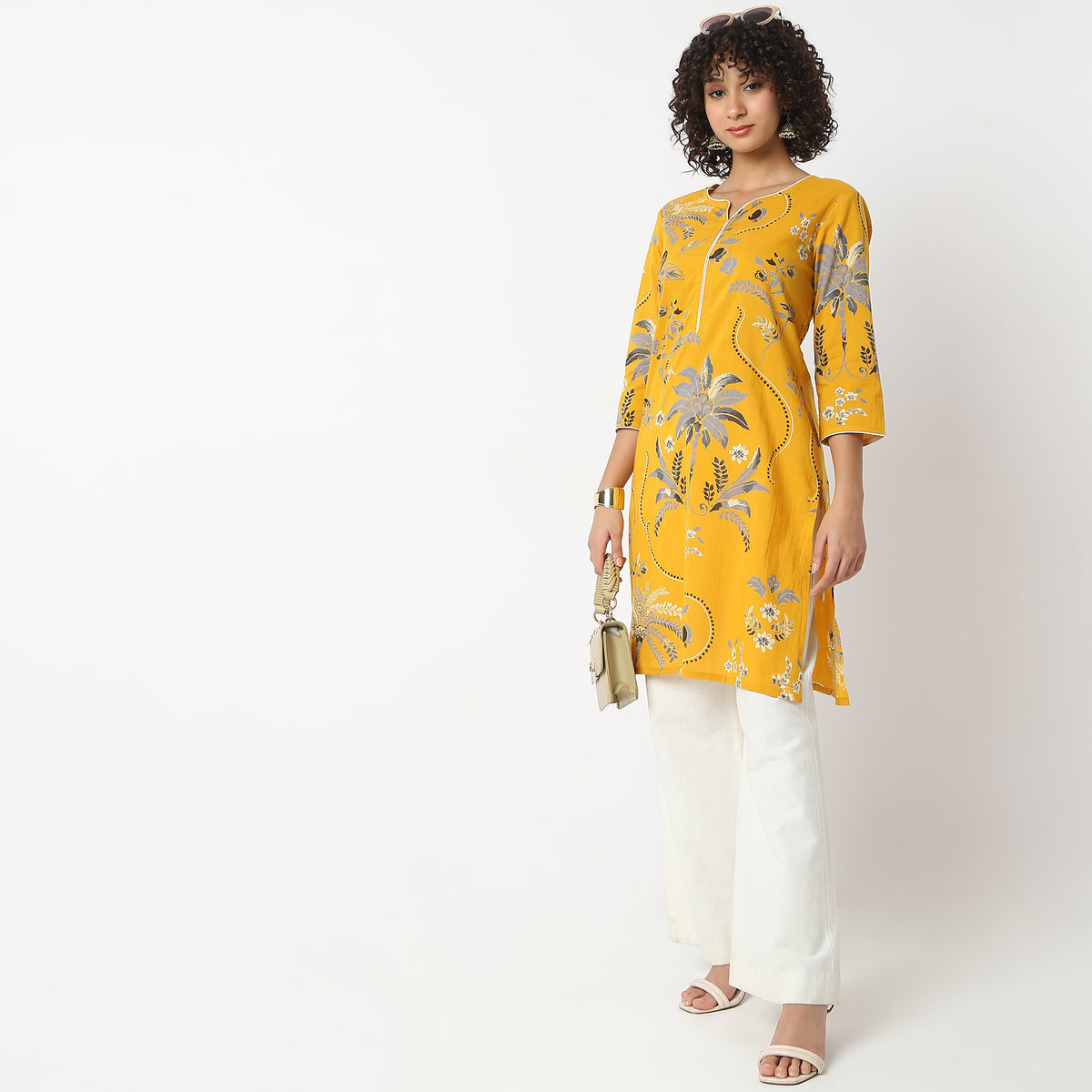 Straight Fit Floral Knee Length Kurta