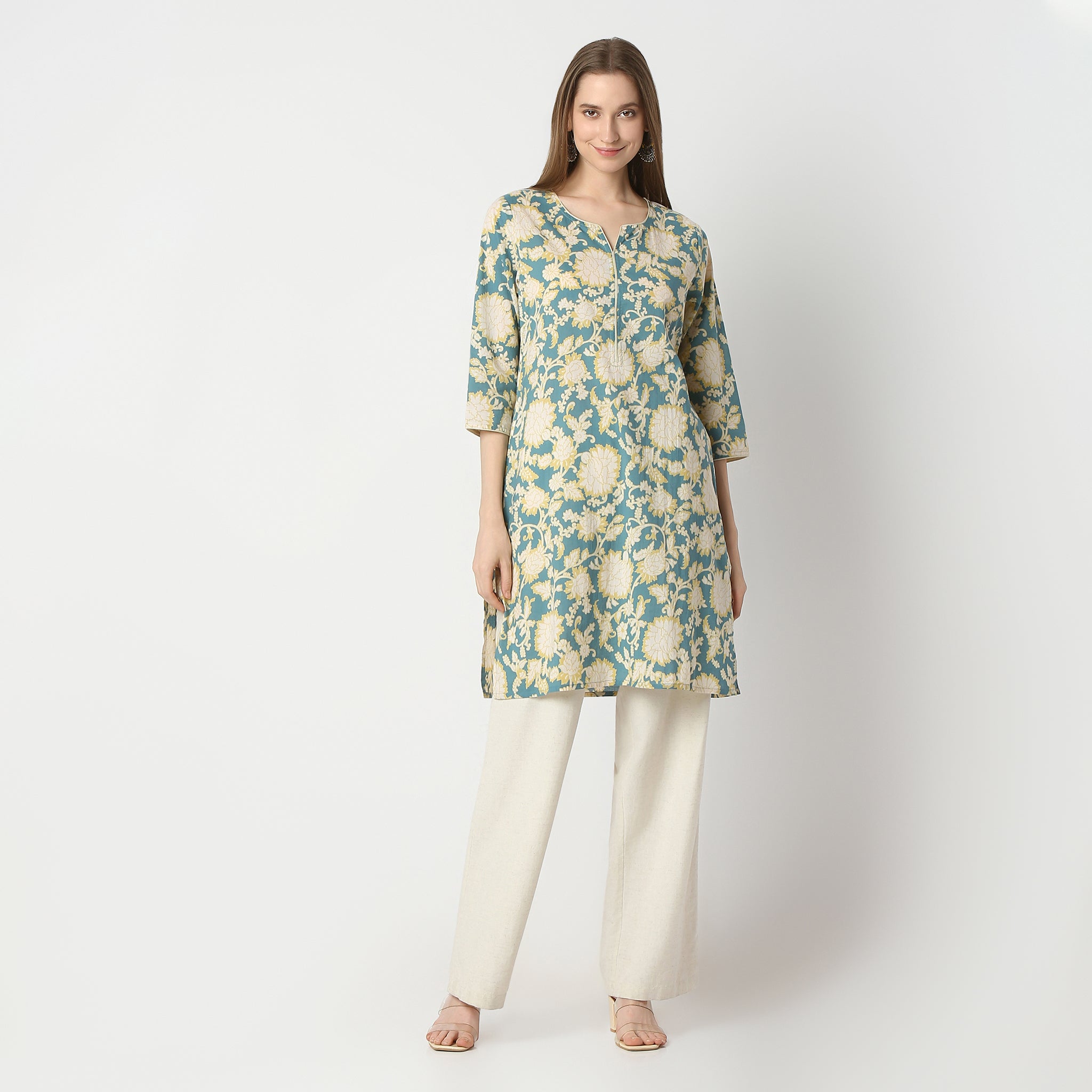 Straight Fit Floral Knee Length Kurta