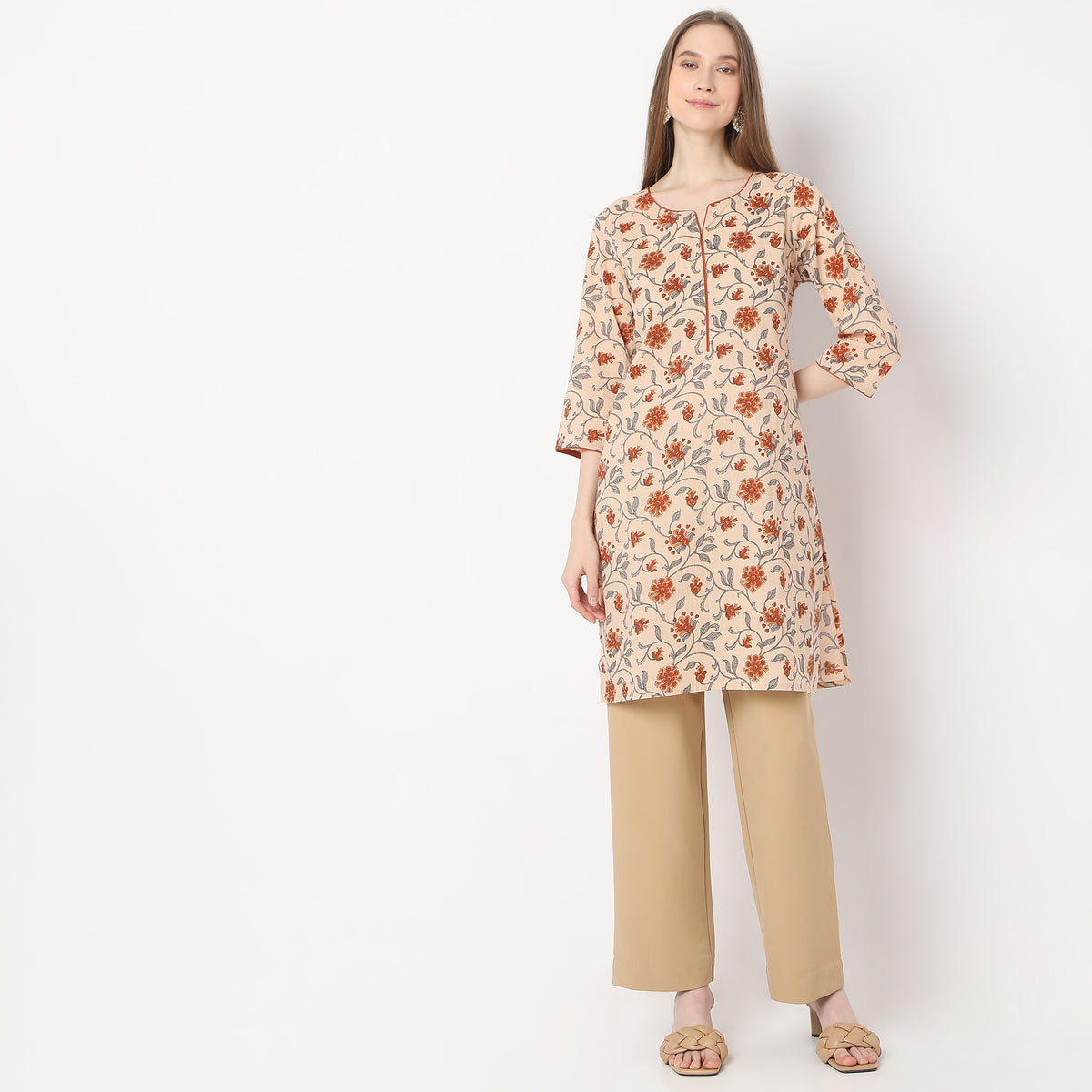 Straight Fit Floral Knee Length Table Kurta