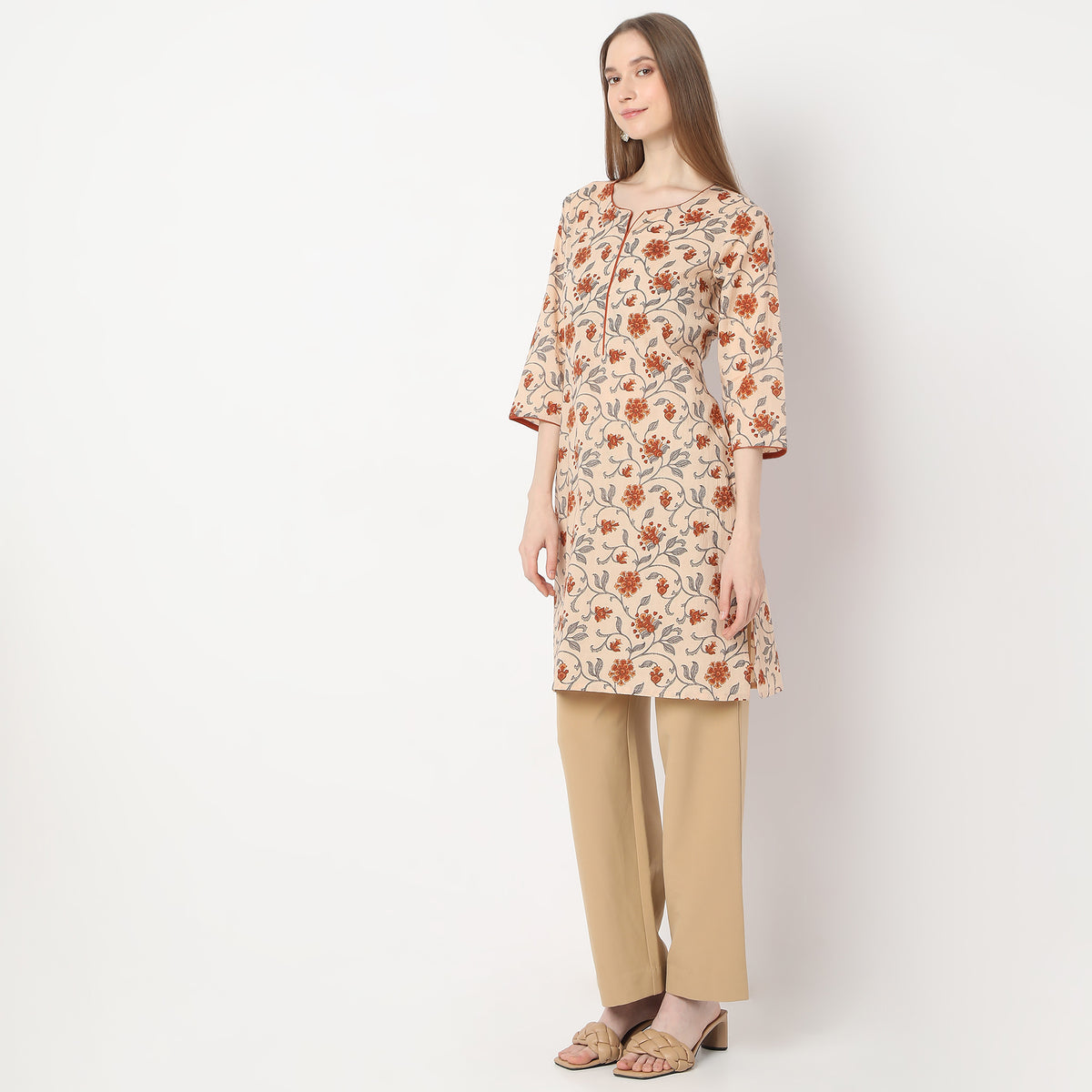 Straight Fit Floral Knee Length Table Kurta