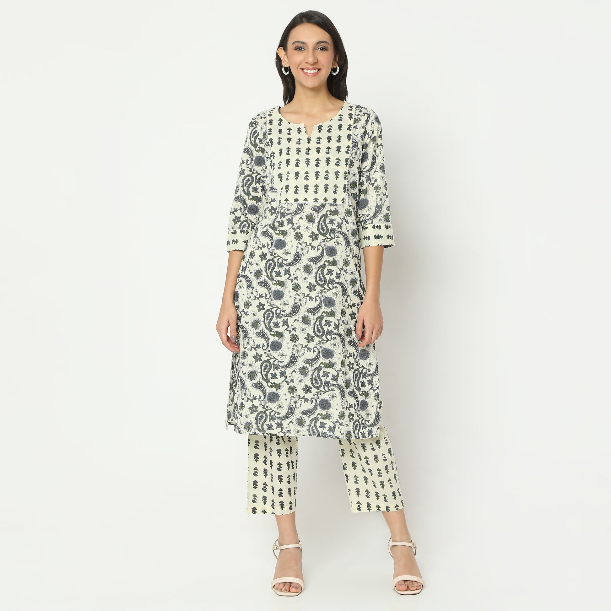 Straight Fit Printed Round Neck Below Knee Kurta