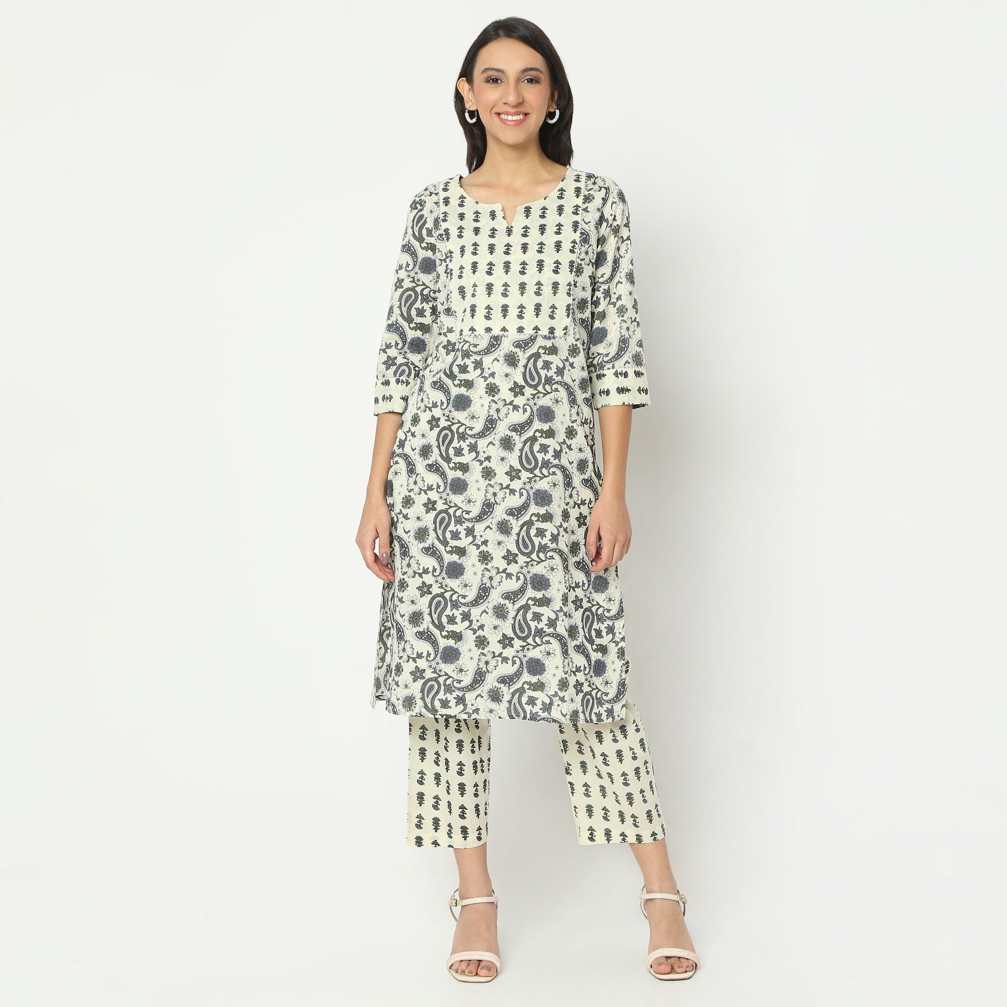 Straight Fit Printed Round Neck Below Knee Kurta